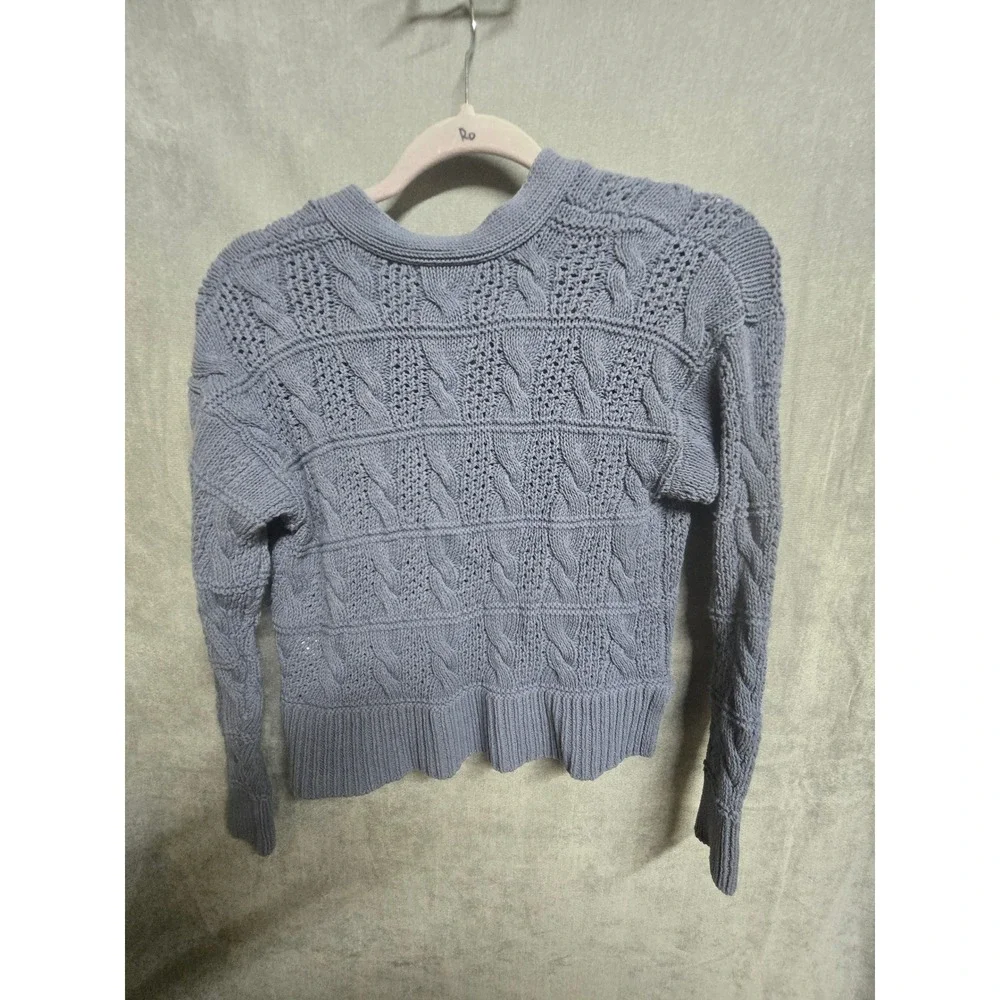 Madewell Blue Cable Knit Cropped Cardigan Sweater Cotton V-Neck CKF483106323 S